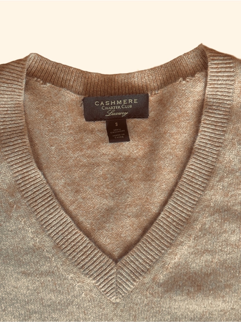 V-Neck Women's Cashmere Sweater in Camel - Picture 3 of 6